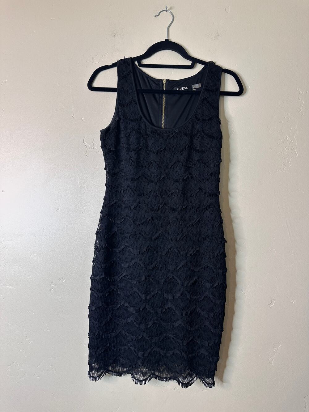 Guess Black Fringe Sheath Knee Length Dress 4